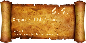Orgonik Ilárion névjegykártya